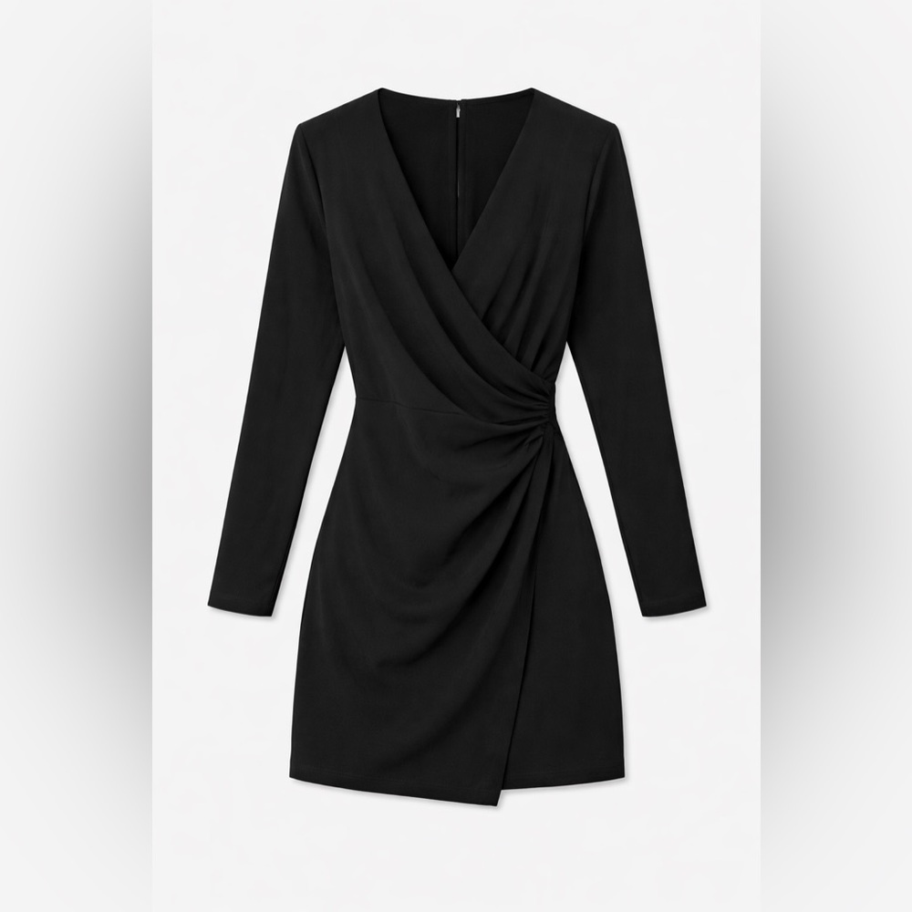 OAK + FORT Black Long Sleeve Wrap Dress XS - Picture 2 of 8
